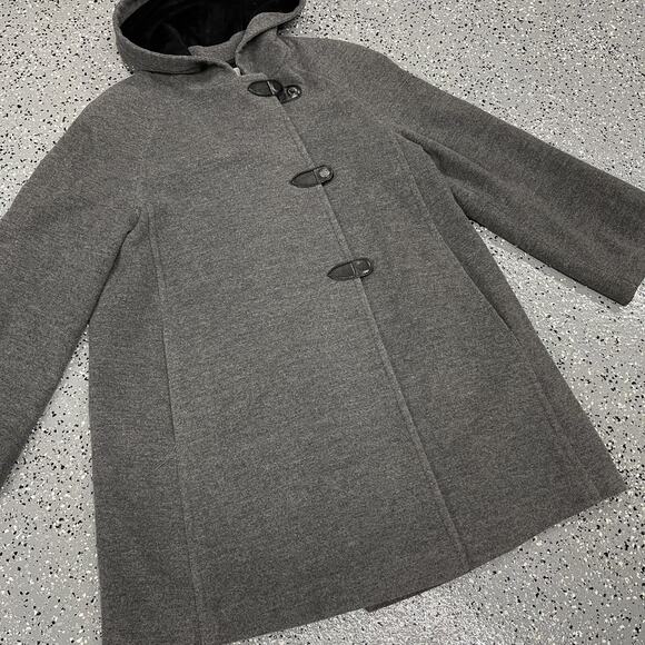 Marisa Minicucci Coat Gray Wool Blend Magnetic Close Swing Jacket Size 6 Hooded - Picture 3 of 15